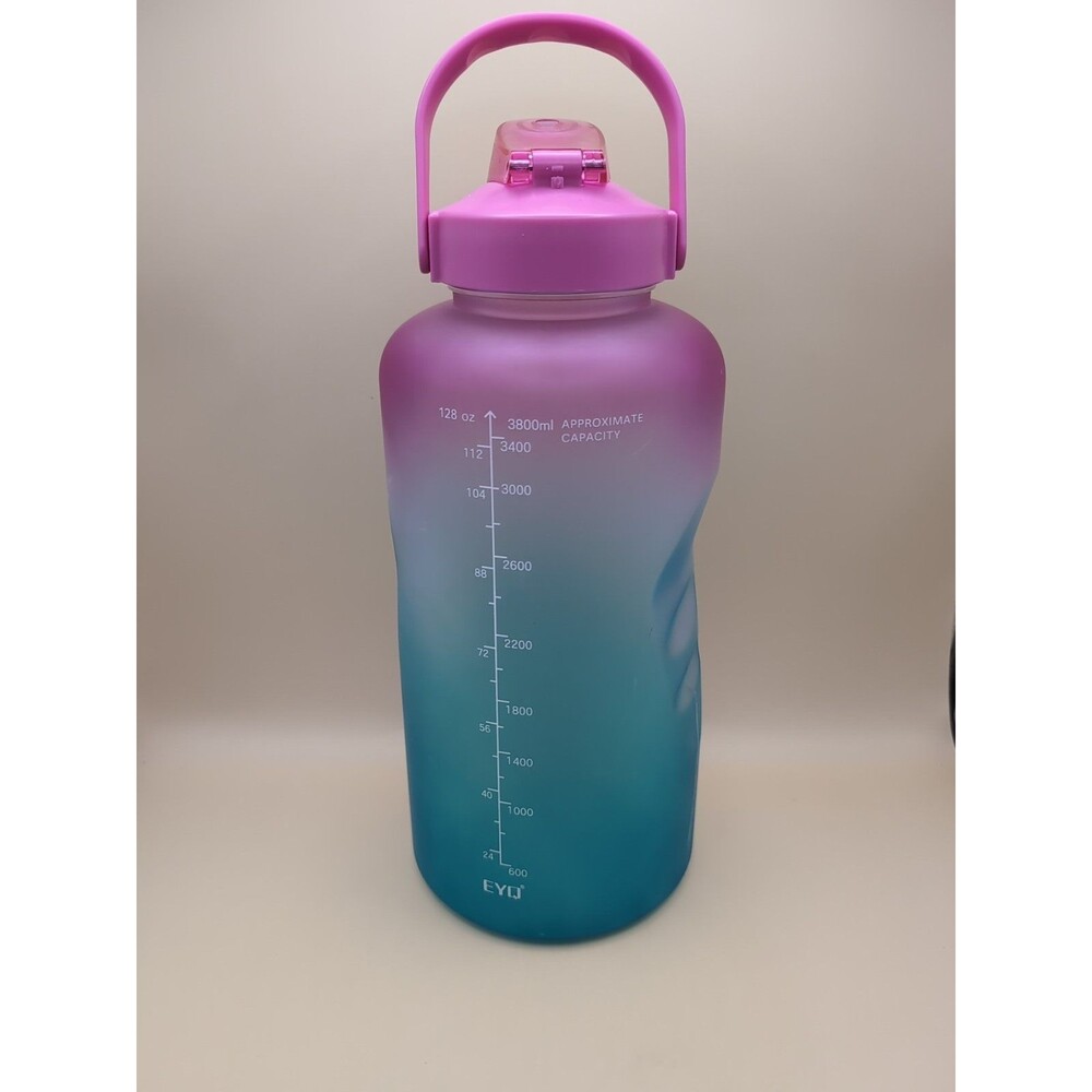 Motivational Water Bottle Time Marker Gradient Pink Green Leakproof 128oz